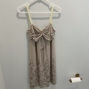 BCBGMaxAzria Brown and Cream Striped Midi Dress